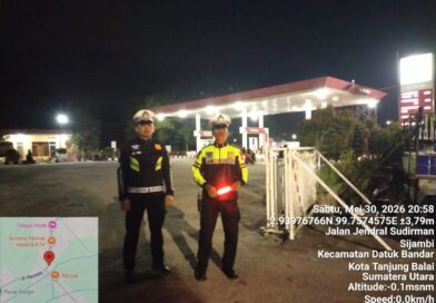 Antisipasi Kelangkaan BBM, Sat Lantas Polres Tanjung Balai Patroli di Sejumlah SPBU