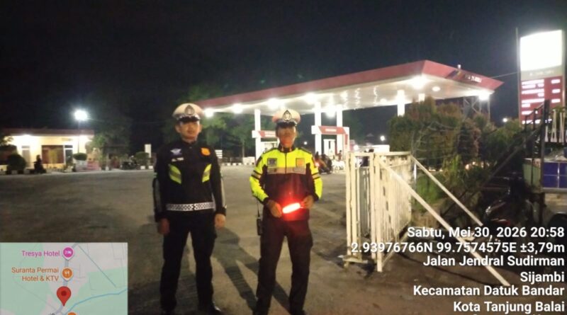 Antisipasi Kelangkaan BBM, Sat Lantas Polres Tanjung Balai Patroli di Sejumlah SPBU
